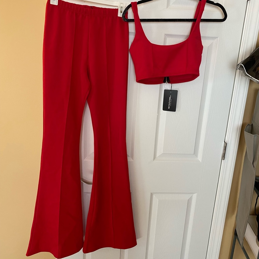 Pretty Little Thing two-piece set red size 6,8